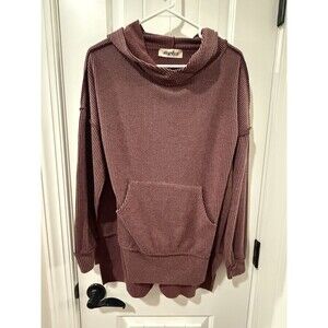 Haptics Hoodie Womens M Burgandy Striped Cowl Neck Oversized Pullover Pockets